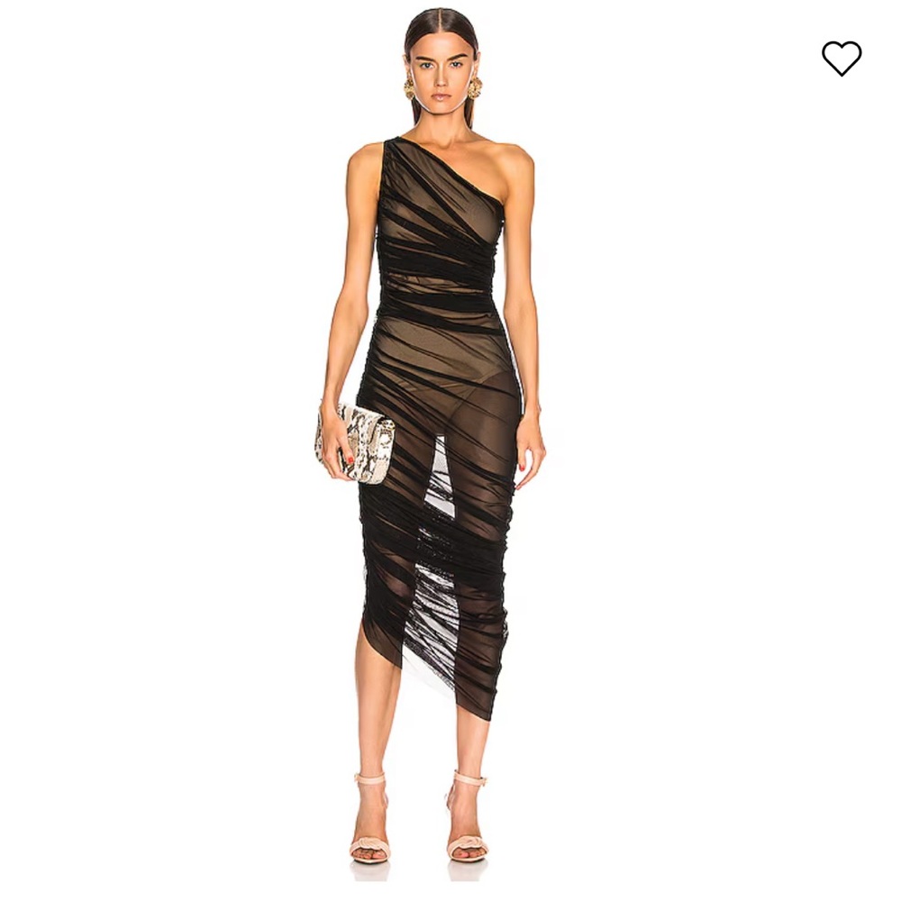 Norma Kamali Diana One-Shoulder Sheer Ruched Asymmetric Dress